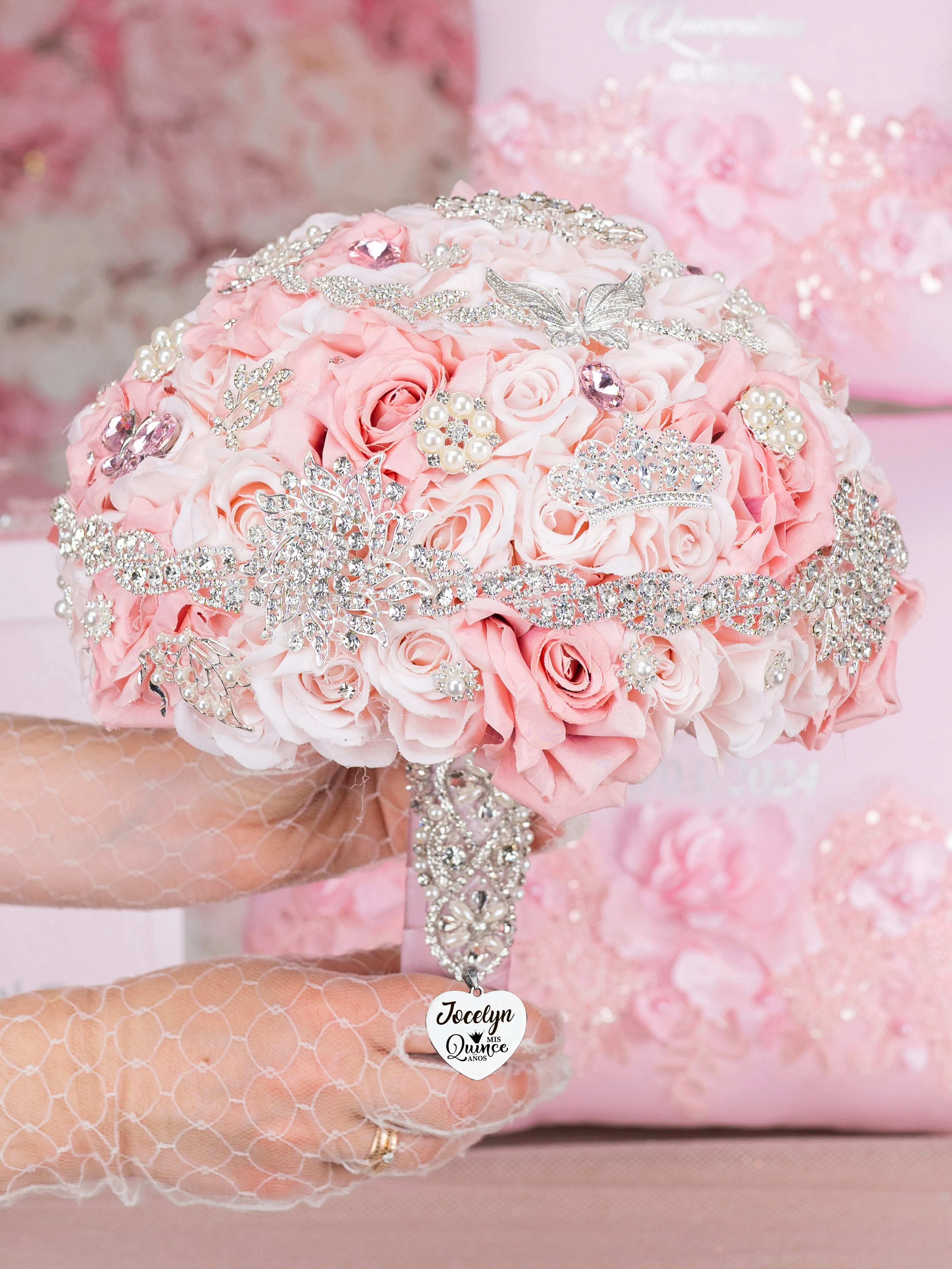 Blush Pink quinceanera bouquet 9 inches