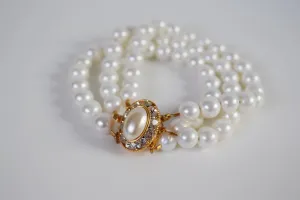 Bracelet - Triple Strand Shell Pearl with Vintage Clasp