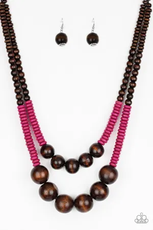 Cancun Cast Away Pink and Brown Wood Necklace - Paparazzi Accessories