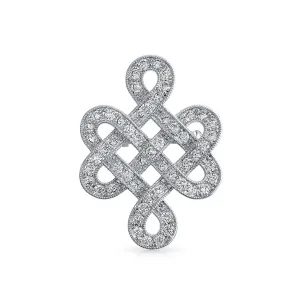 Celtic Love Knot Work Cubic Zirconia Pave CZ Wedding Brooch Pin