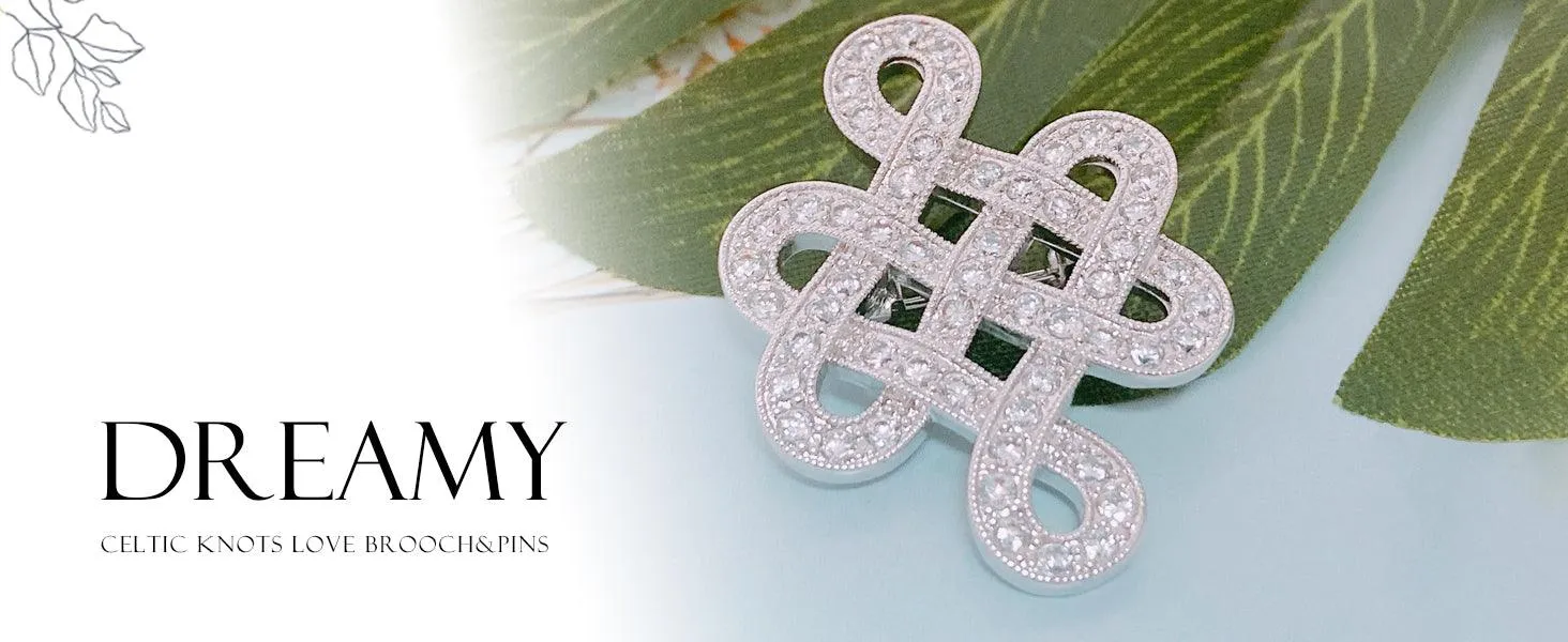 Celtic Love Knot Work Cubic Zirconia Pave CZ Wedding Brooch Pin