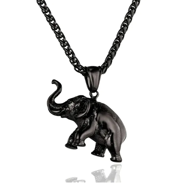 Classy Men Black Elephant Pendant Necklace