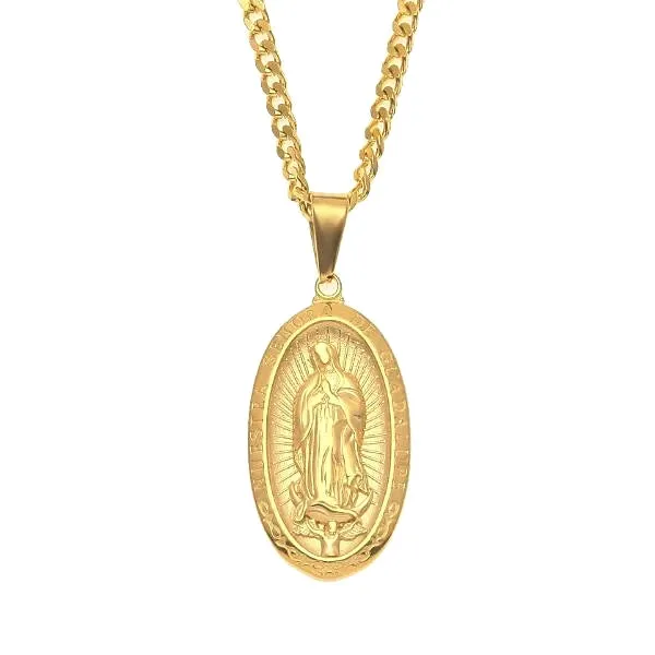 Classy Men Gold Virgin Mary Pendant Necklace