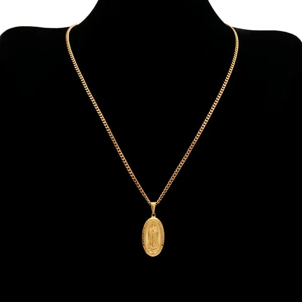 Classy Men Gold Virgin Mary Pendant Necklace