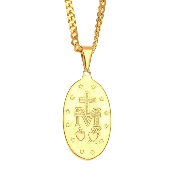 Classy Men Gold Virgin Mary Pendant Necklace