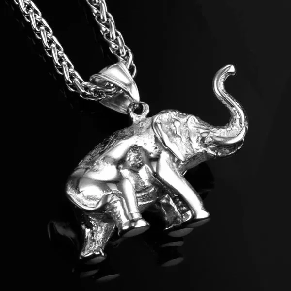 Classy Men Silver Elephant Pendant Necklace