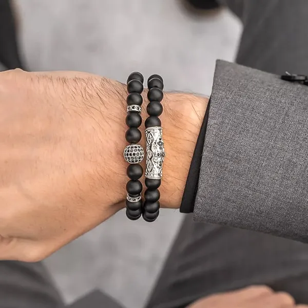 Classy Men Silver Matte Black Bracelet Set