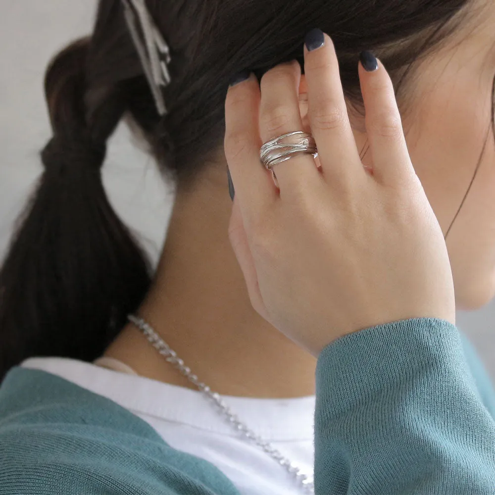 Clear and Metal Multi Strand Ring