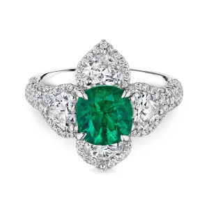 Cushion Cut Green Colombian Emerald Ring, 1.5 CT