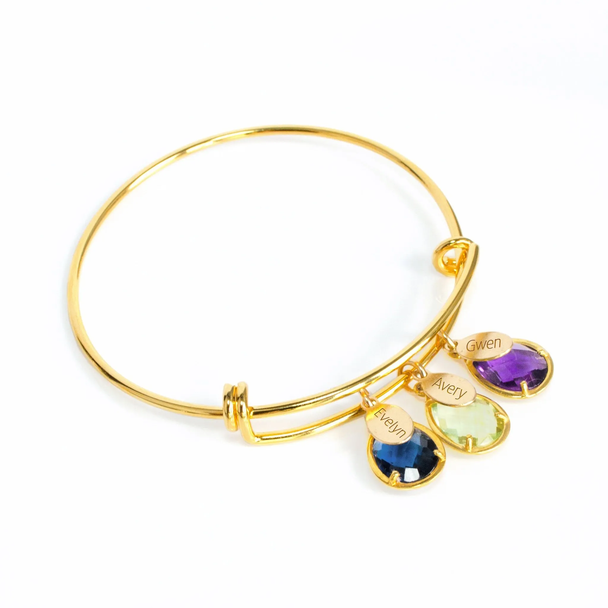 Custom Birthstone & Name Bangle Bracelet