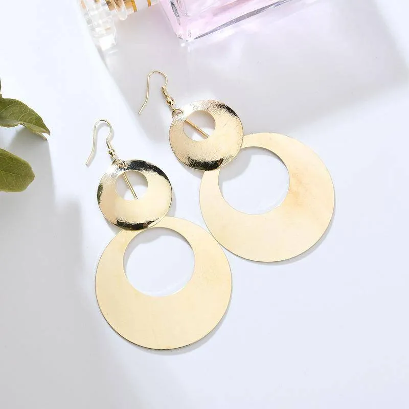 Dangling Double Disc Earrings in Gold or Silver