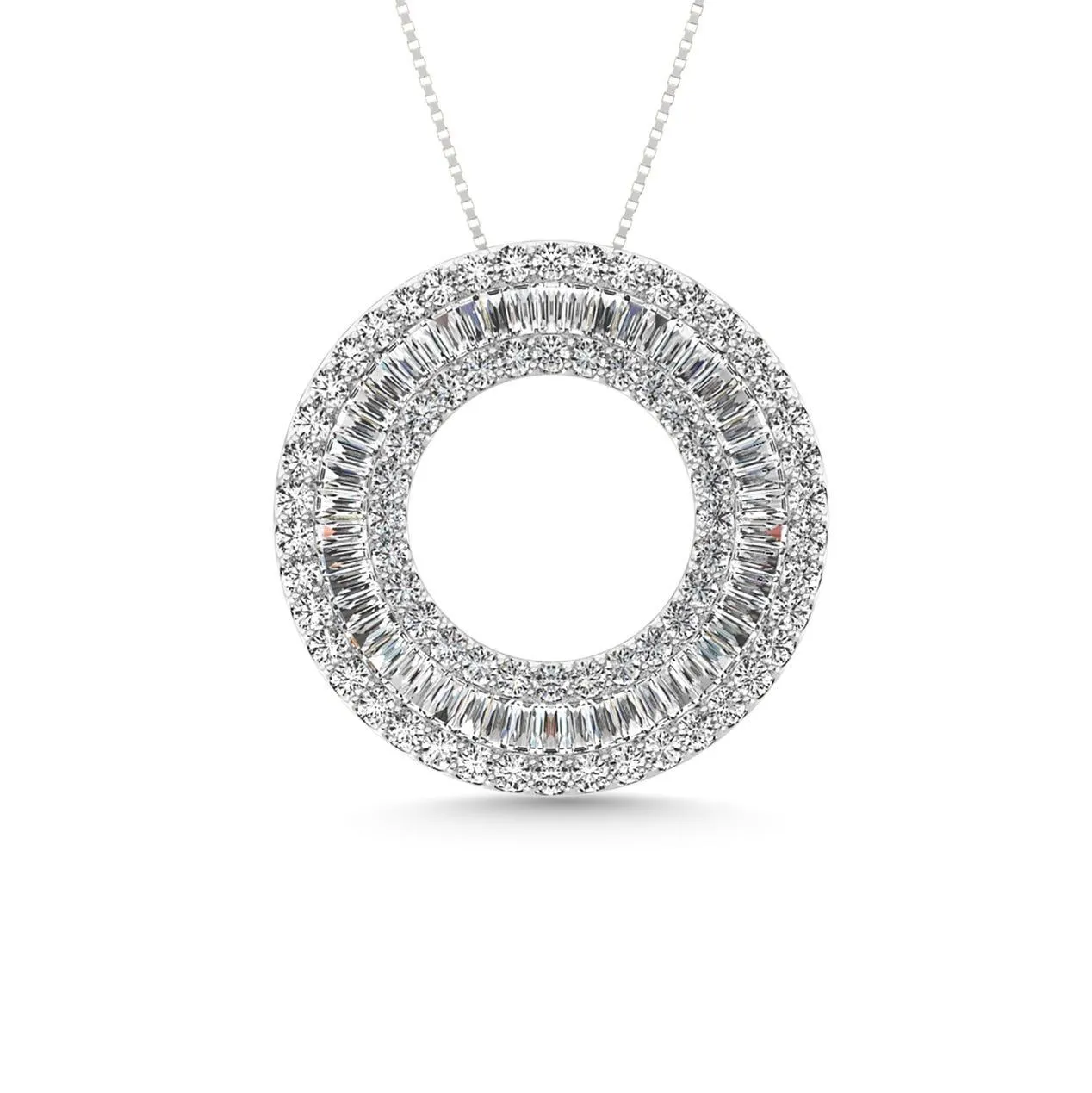 Diamond 1 Ct.Tw. Circle Round and Straight Baguette Fashion Pendant in 14K White Gold