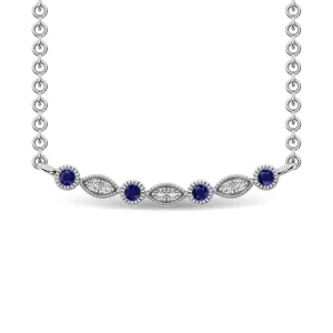 Diamond 1/10 Ct.Tw. And Blue Sapphire Fashion Necklace in 10K White Gold