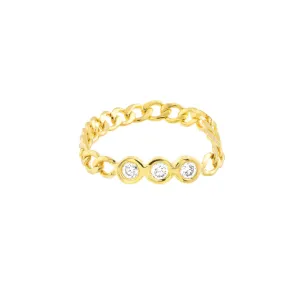 Diamond Trio 14k Yellow Gold Curb Chain Ring