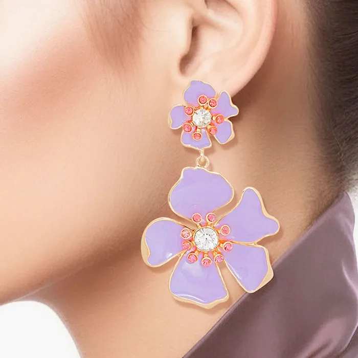 Drop Silver 3D Flower Earrings for Women