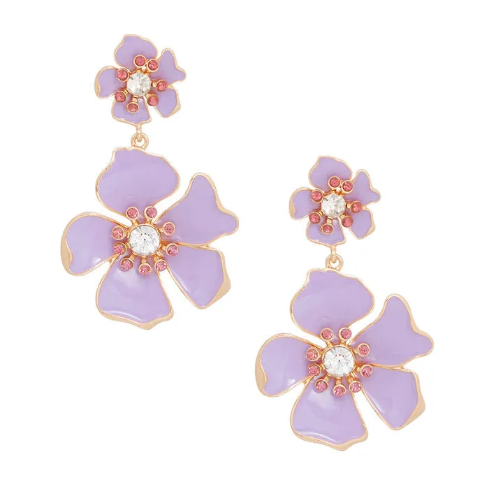 Drop Silver 3D Flower Earrings for Women