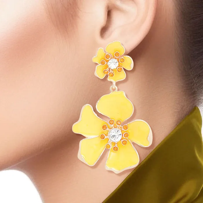 Drop Silver 3D Flower Earrings for Women