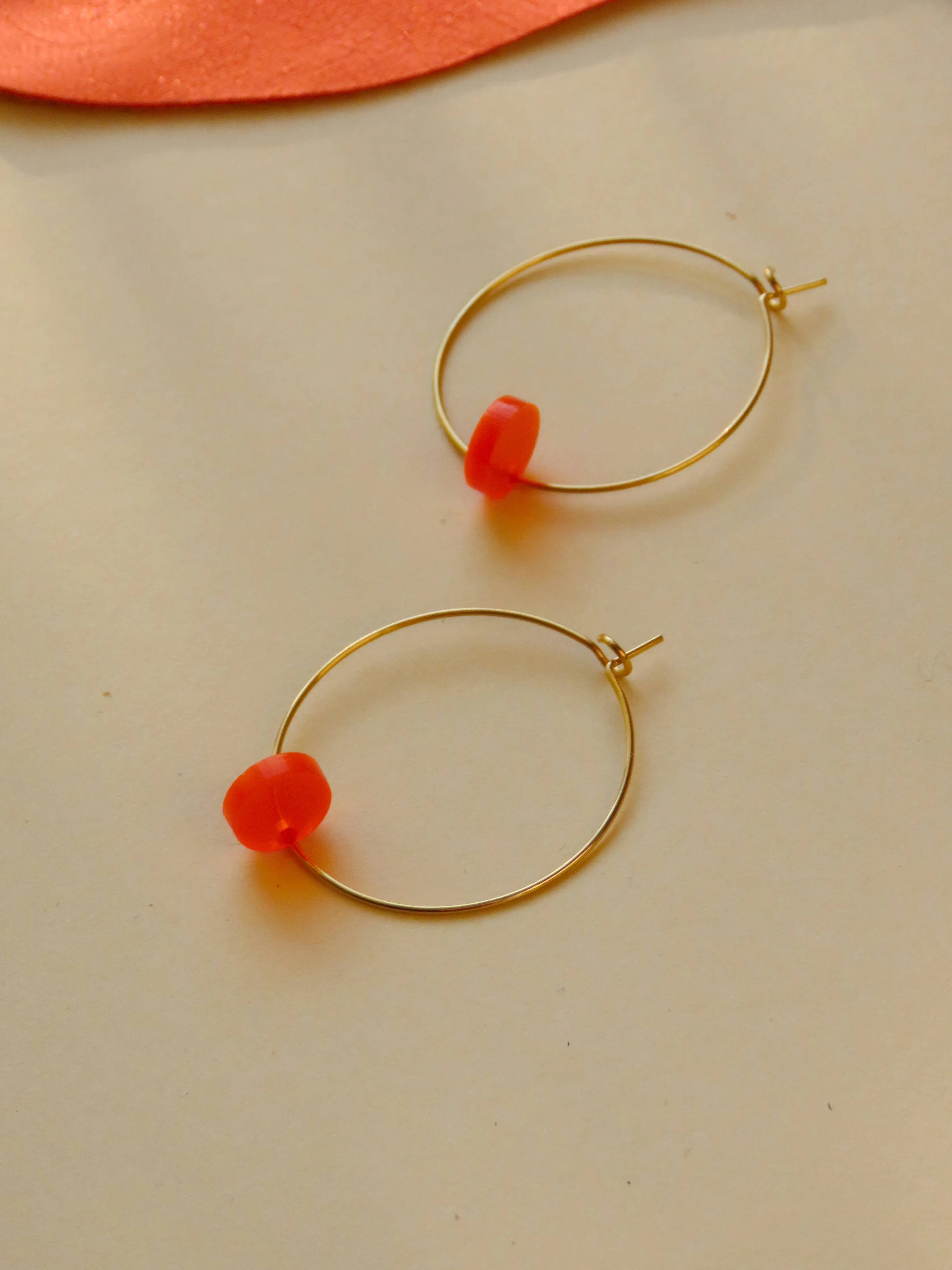 Earrings - Neon Orange Dots Hoops