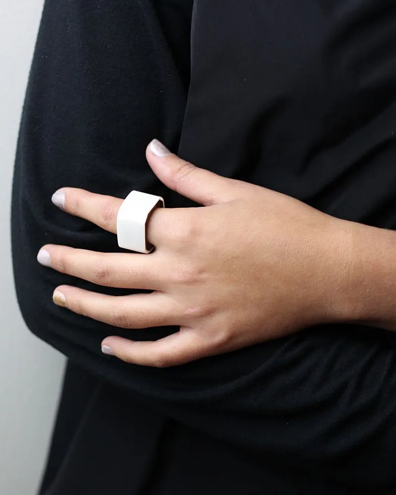 Eccentric White Wooden Ring by Sylca