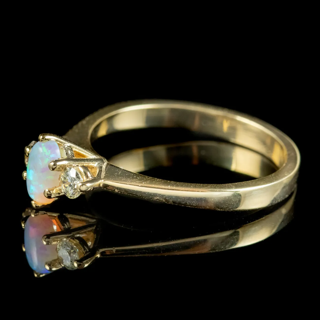 Edwardian Style Opal Diamond Trilogy Ring 9ct Gold