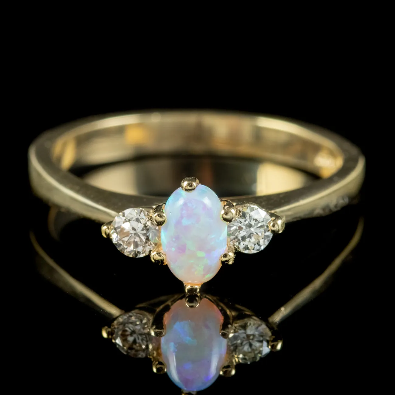 Edwardian Style Opal Diamond Trilogy Ring 9ct Gold