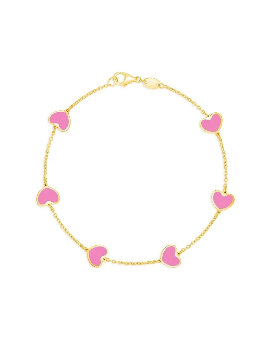 Endless Heart Pink Bracelet 14K