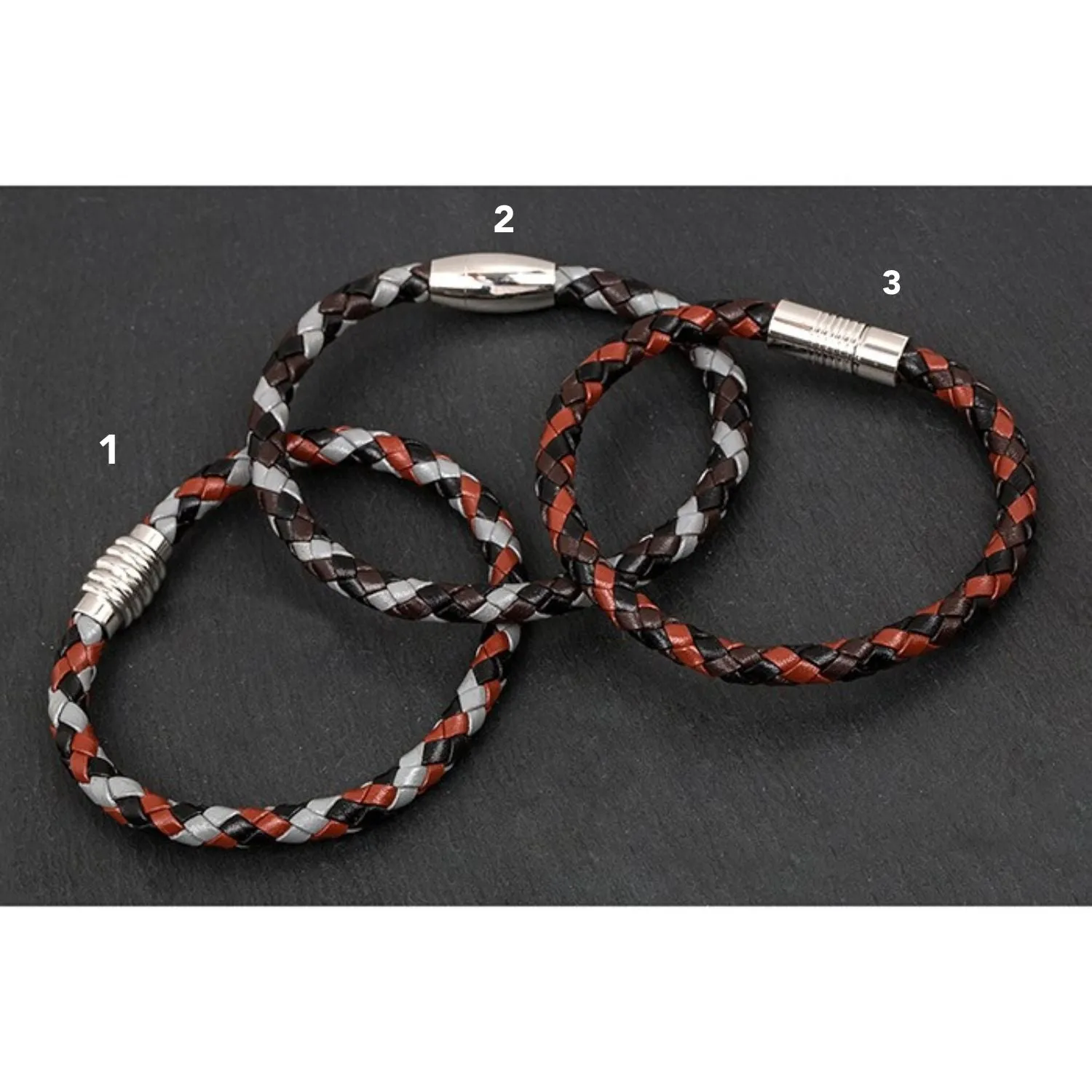 Equilibrium Three Tone Plait Leather Bracelet (Choice of 3)