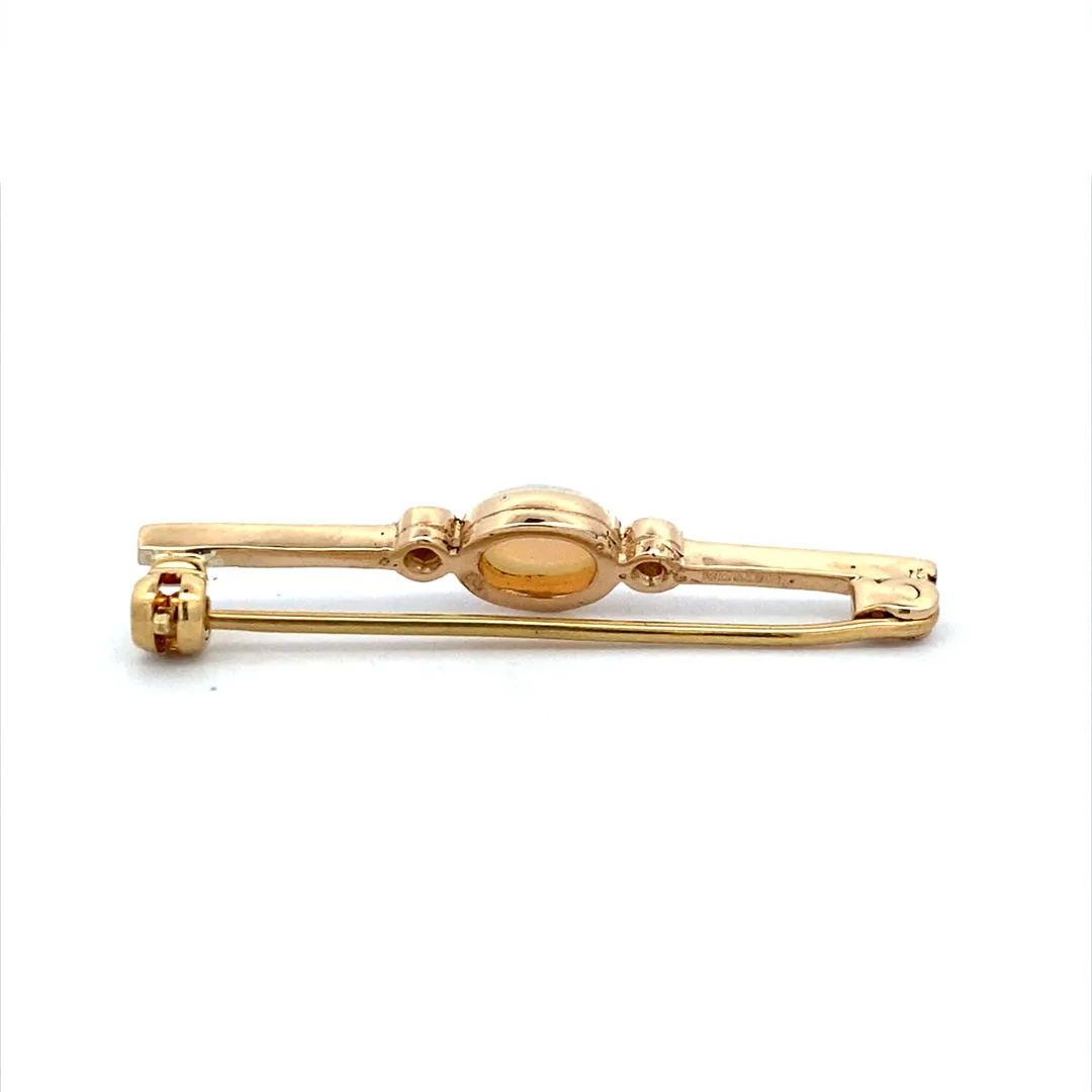 Estate Yellow Gold Opal & Diamond Bar Style Pin