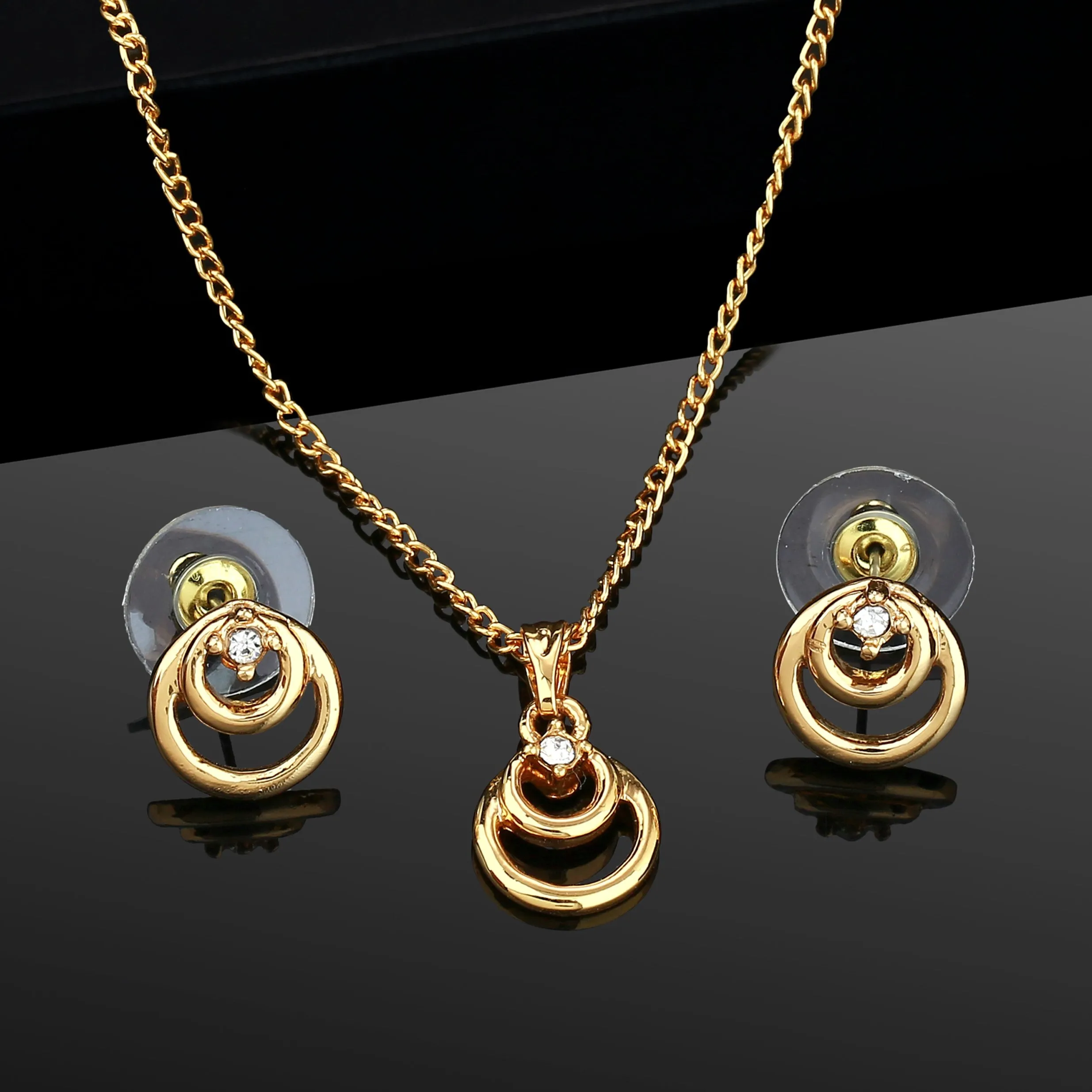 Estele 24 KT Gold Plated Spiral Diamante Pendant Set for Women / Girls