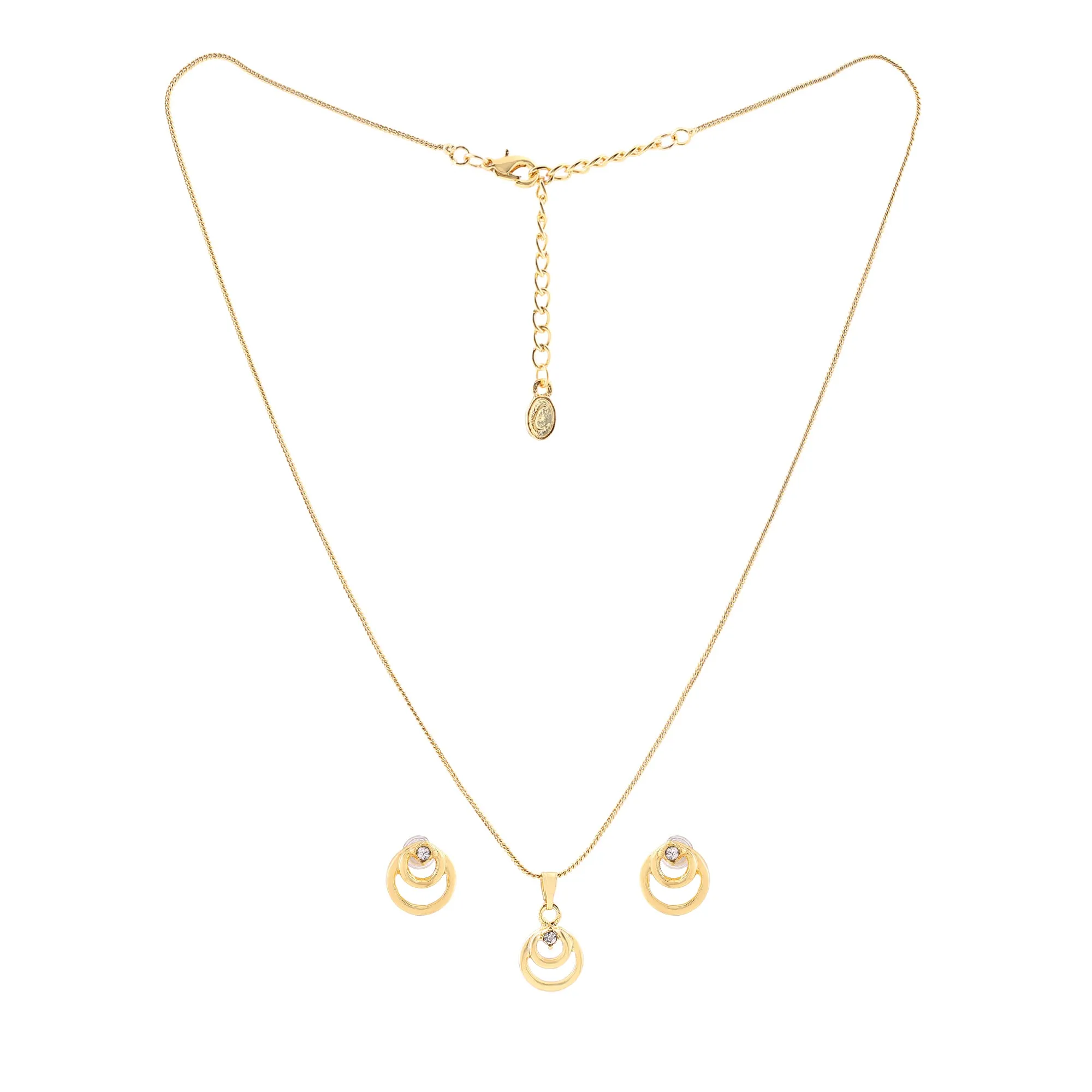 Estele 24 KT Gold Plated Spiral Diamante Pendant Set for Women / Girls