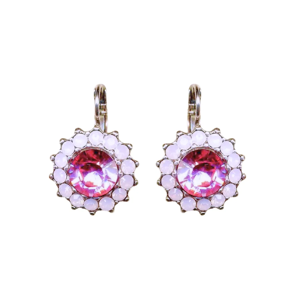 Extra Luxurious Rosette Leverback Earrings in "Light Rose" - Antique Silver