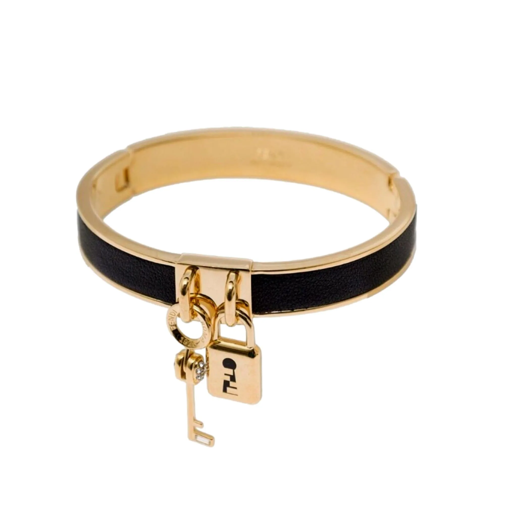 Fendi Master Key Black Leather Gold Small Bracelet