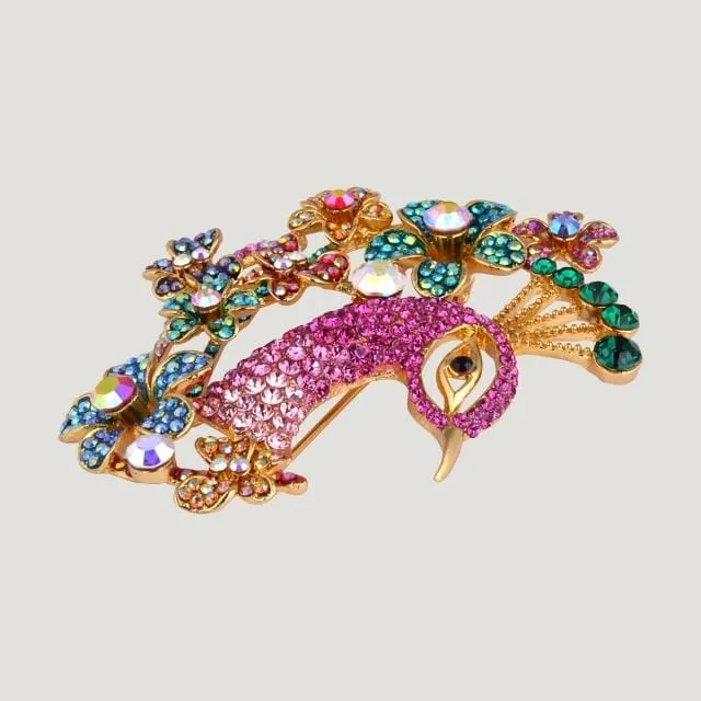 Floral Peacock Brooch