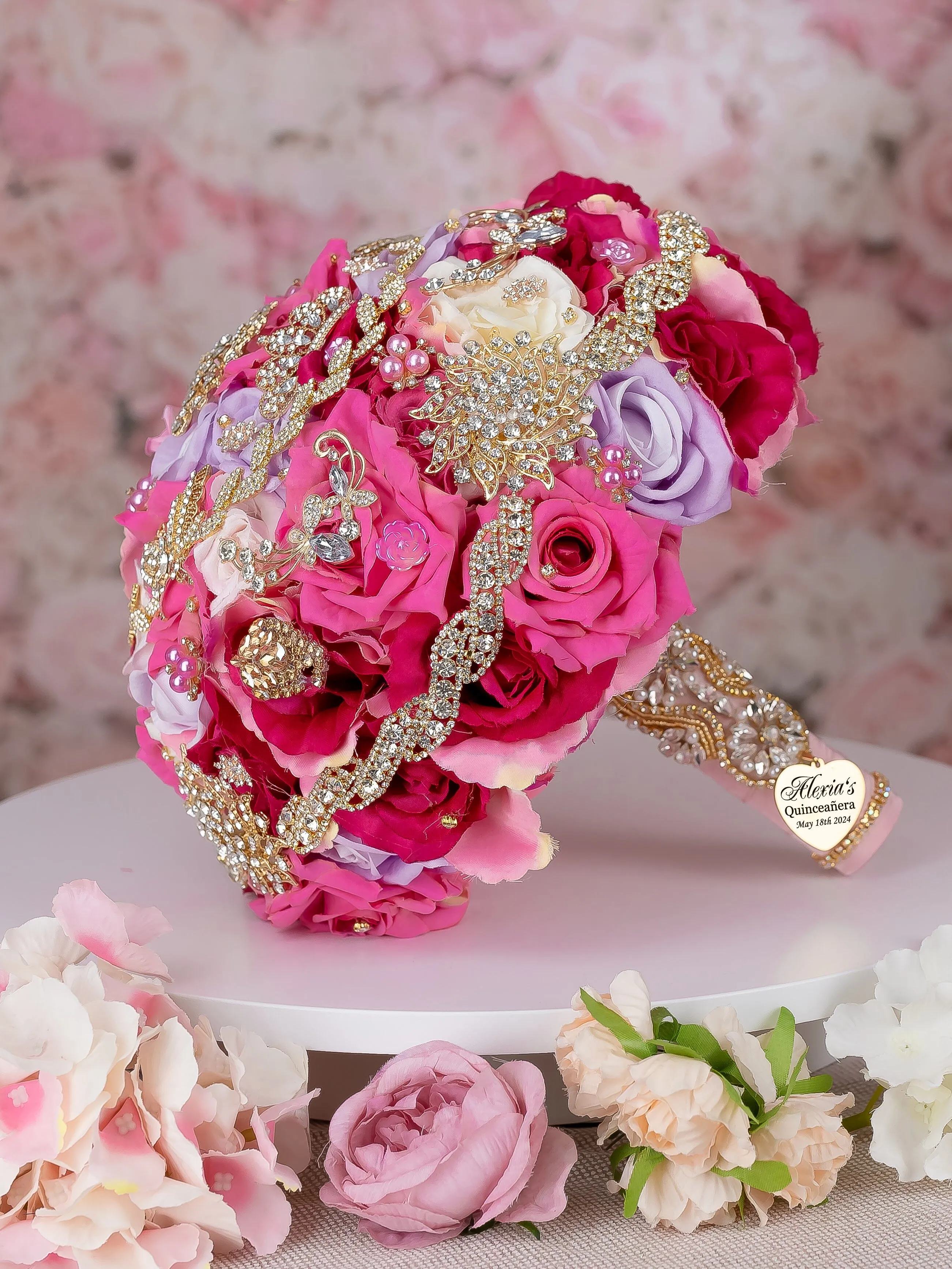 Fuchsia quinceanera bouquet 13 inches