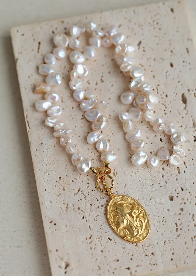 Goddess Statue Pendant Baroque Pearl Necklace