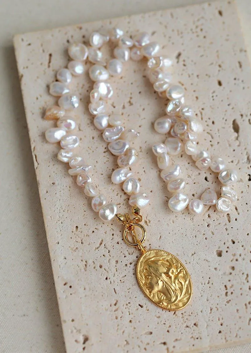 Goddess Statue Pendant Baroque Pearl Necklace