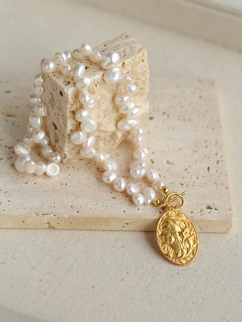 Goddess Statue Pendant Baroque Pearl Necklace