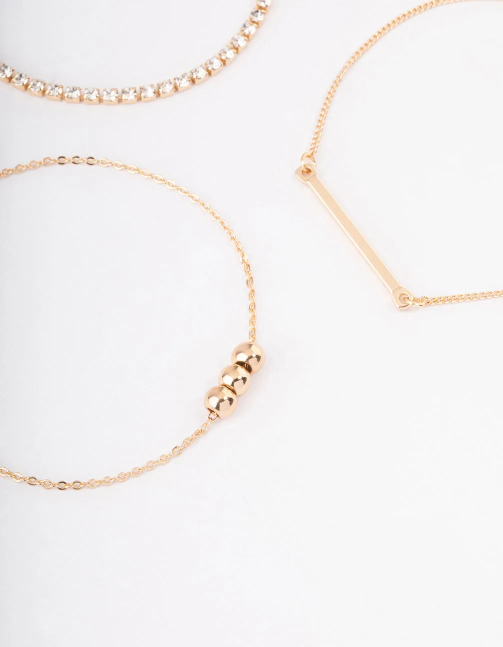 Gold Ball Diamante Chain Bracelet 4-Pack