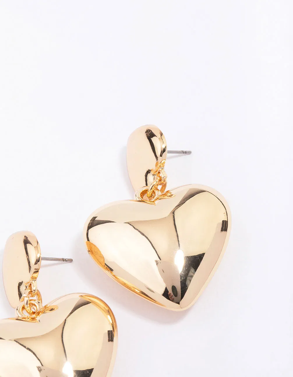 Gold Double Puffy Heart Drop Earrings