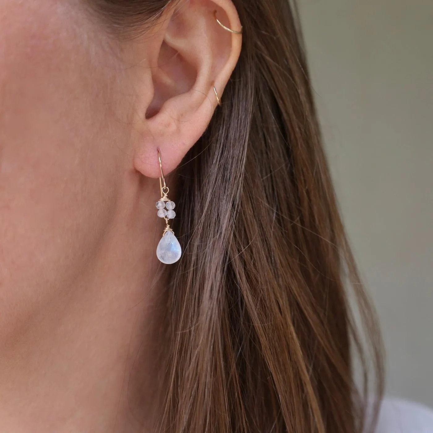 Gold Filled Flower Cluster with Rainbow Moonstone Earring