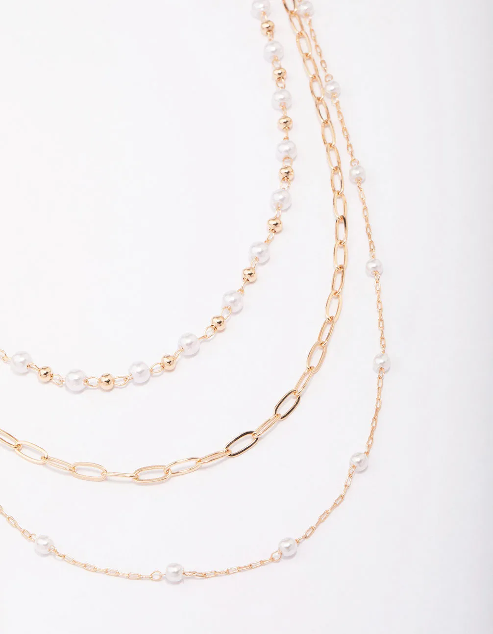 Gold Fine Station Pearl Necklace