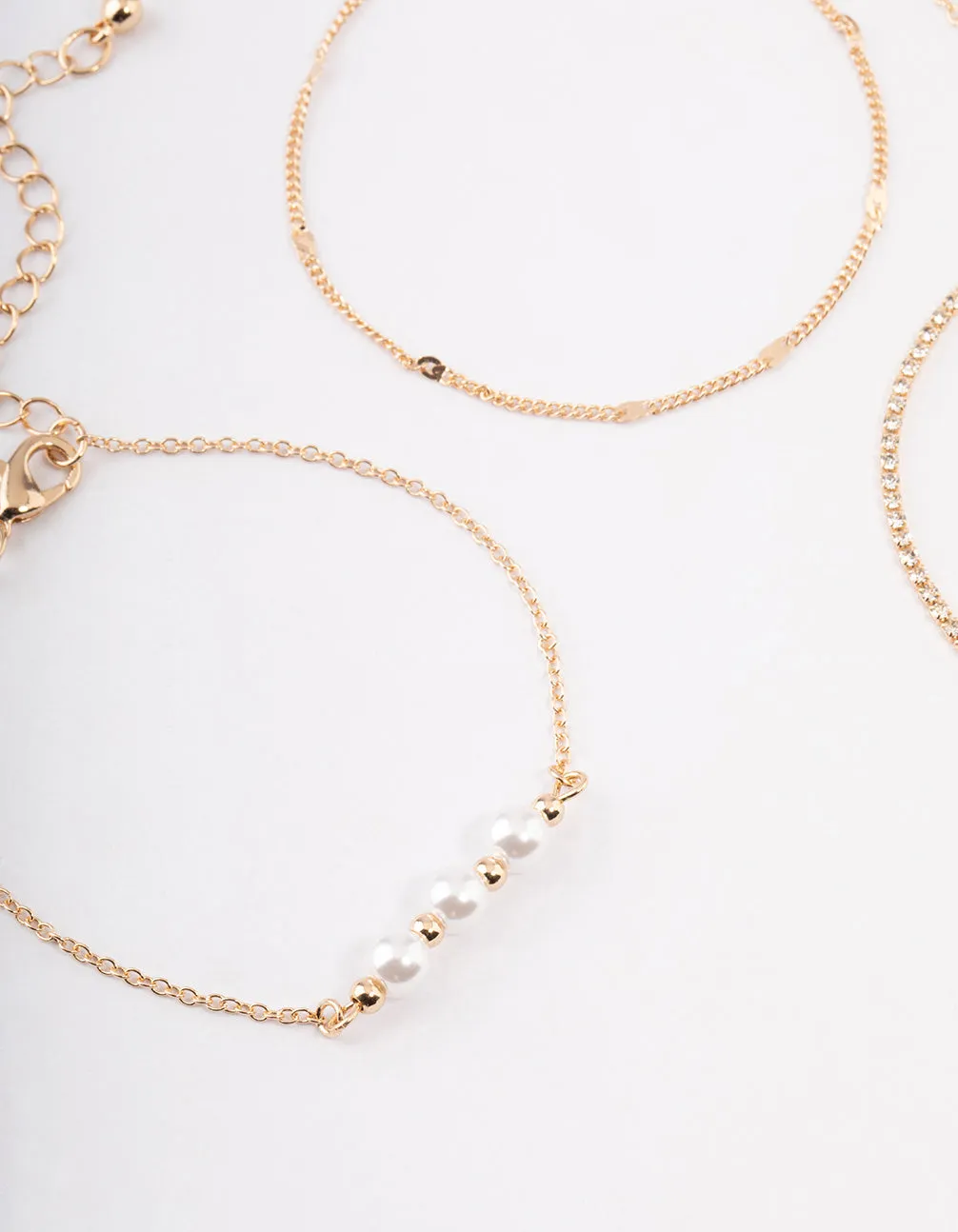 Gold Pearl Diamante Chain Bracelet 4-Pack