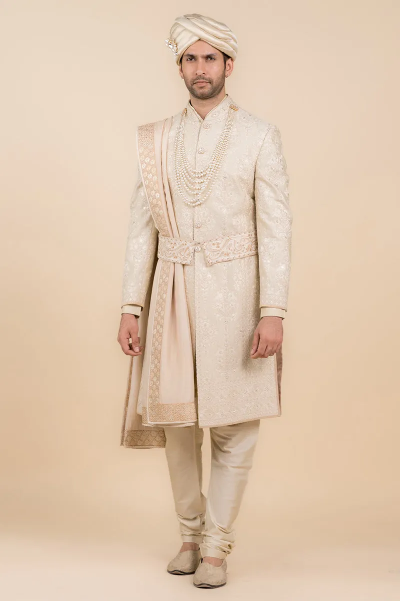 Gold Pearl Highlighted Embroidered Sherwani