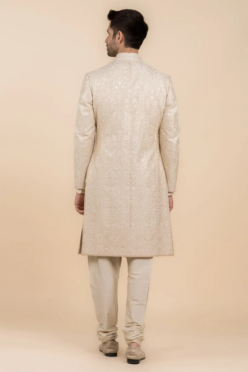 Gold Pearl Highlighted Embroidered Sherwani