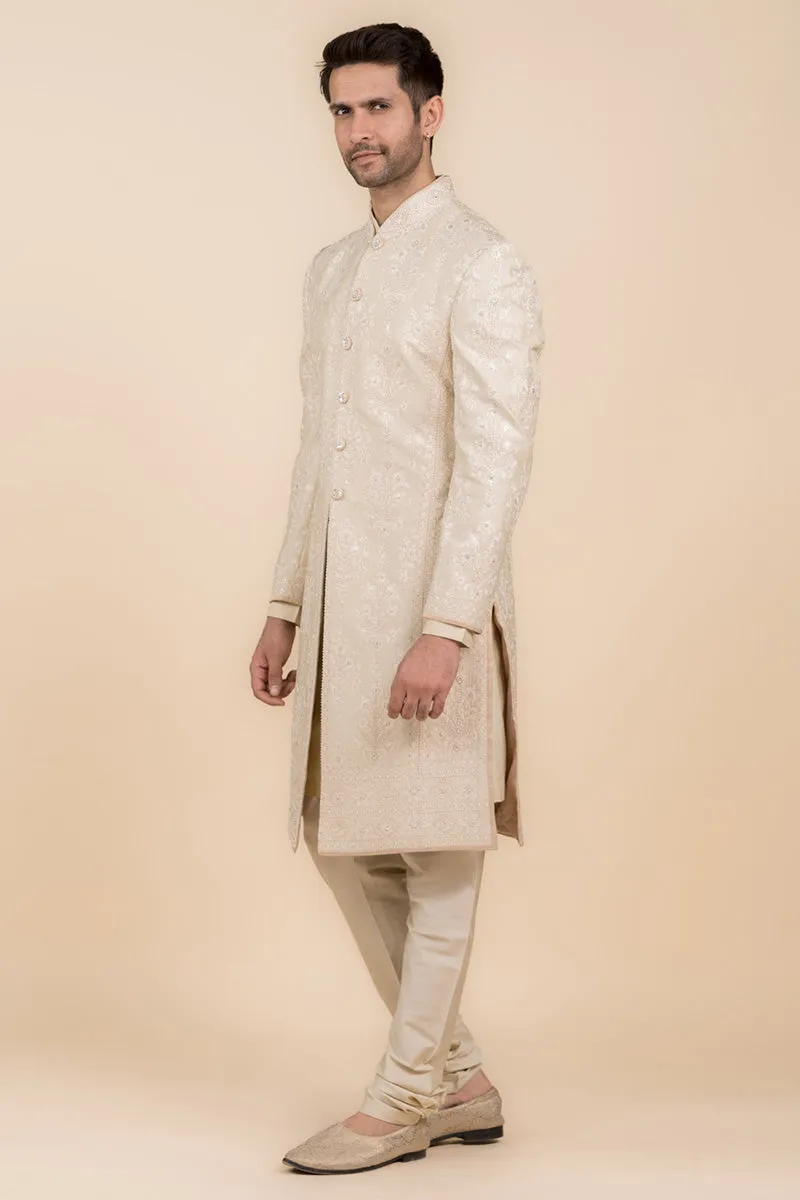 Gold Pearl Highlighted Embroidered Sherwani