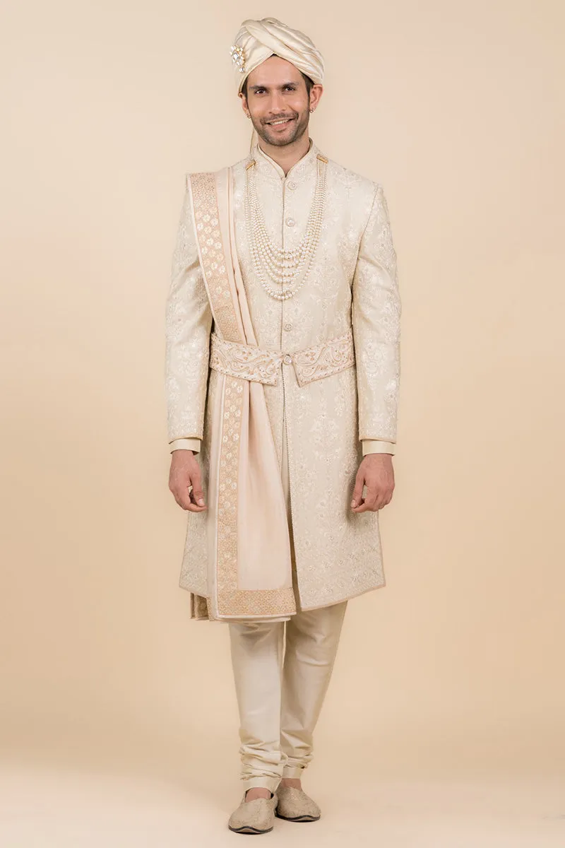 Gold Pearl Highlighted Embroidered Sherwani