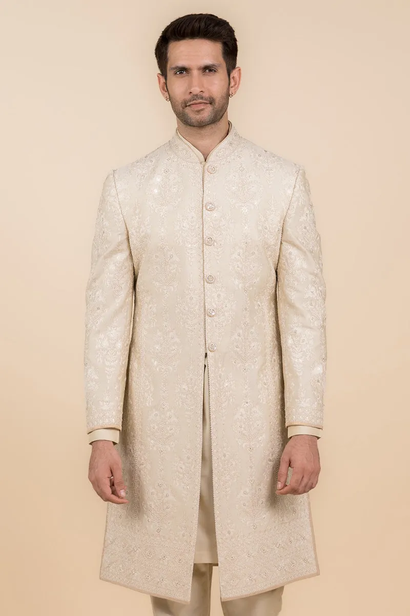 Gold Pearl Highlighted Embroidered Sherwani