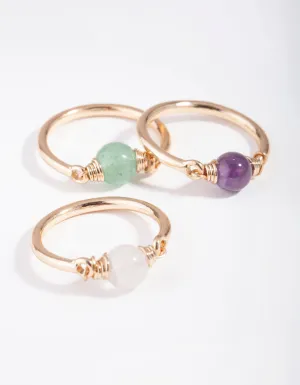 Gold Semi-Precious Sphere 3-Stack Ring