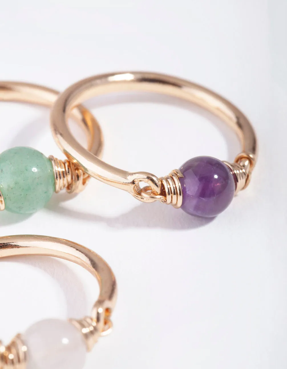 Gold Semi-Precious Sphere 3-Stack Ring