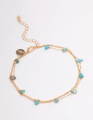 Gold Turquoise Stone Twisted Chain Anklet